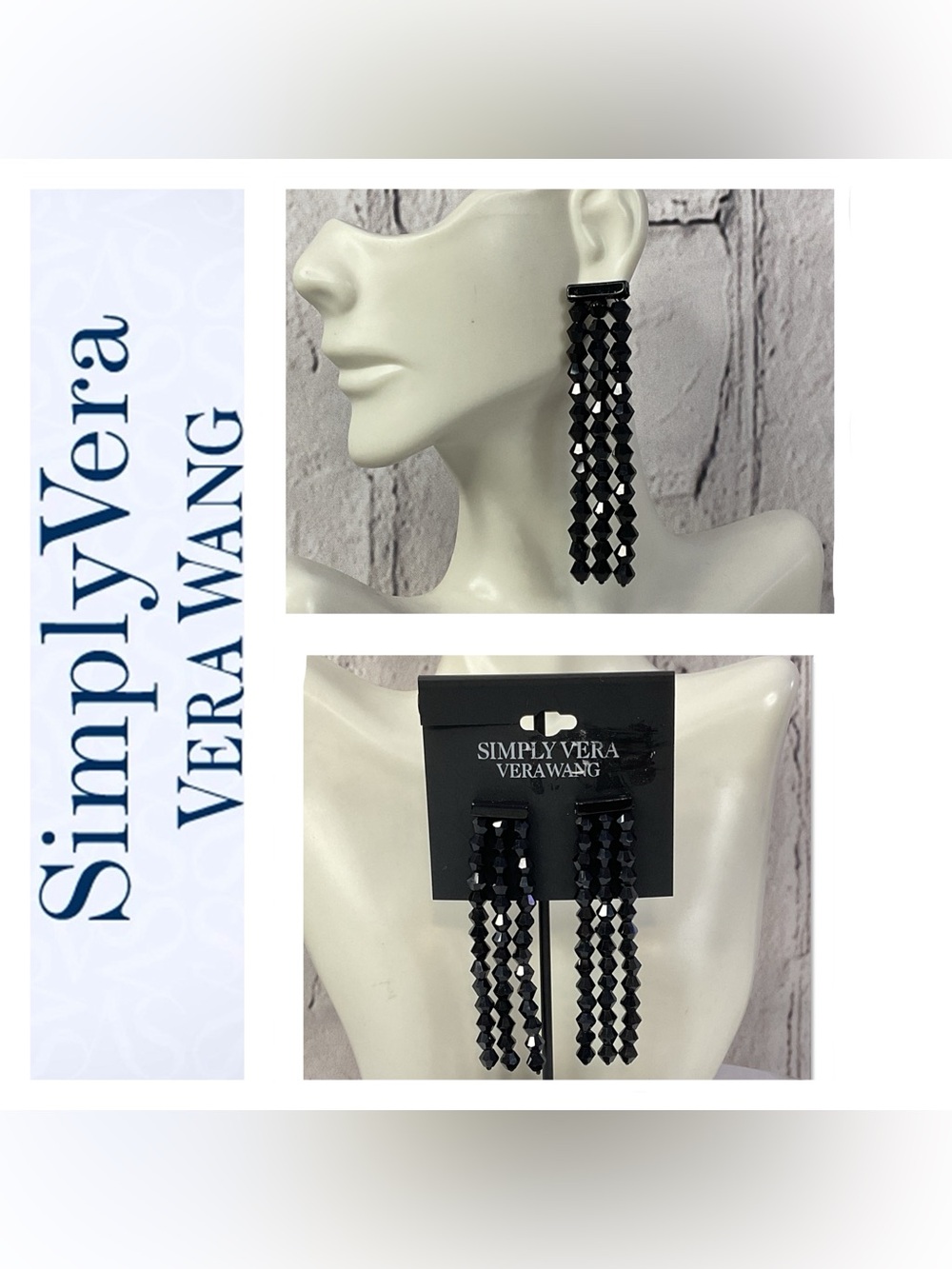 🌟🌟 Simply Vera Vera Wang Black Faceted Crystal Tassel Earrings